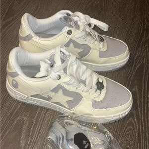 Bape Cream and Gray Low-Top Sneakers